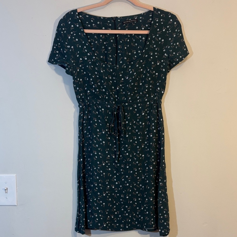 Teal Green Floral Y2K Square Neck Adjustable Tie Bust Brandy Melville Sun Dress